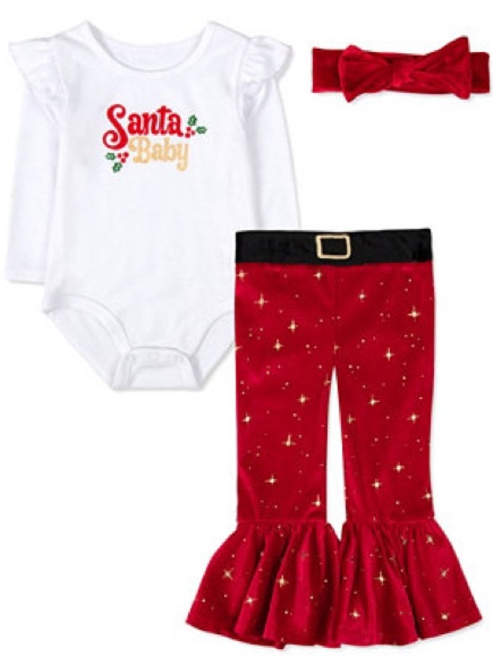 Baby Essentials Red, White & Gold Santa Baby Holiday Outfit Set